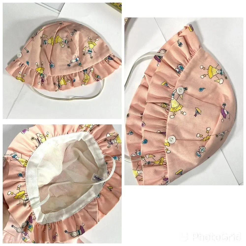Rare Vintage OshKosh B’gosh Vestbak Overalls Girls 6 9 M‎ Matching Hat Ice cream